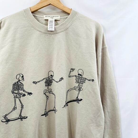 Urban Outfitters taupe skeleton skater crewneck sweatshirt S/M - Picture 1 of 4